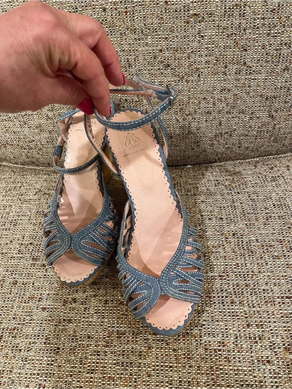 Rebecca Taylor Denim Blue Cork Wedge Sandals